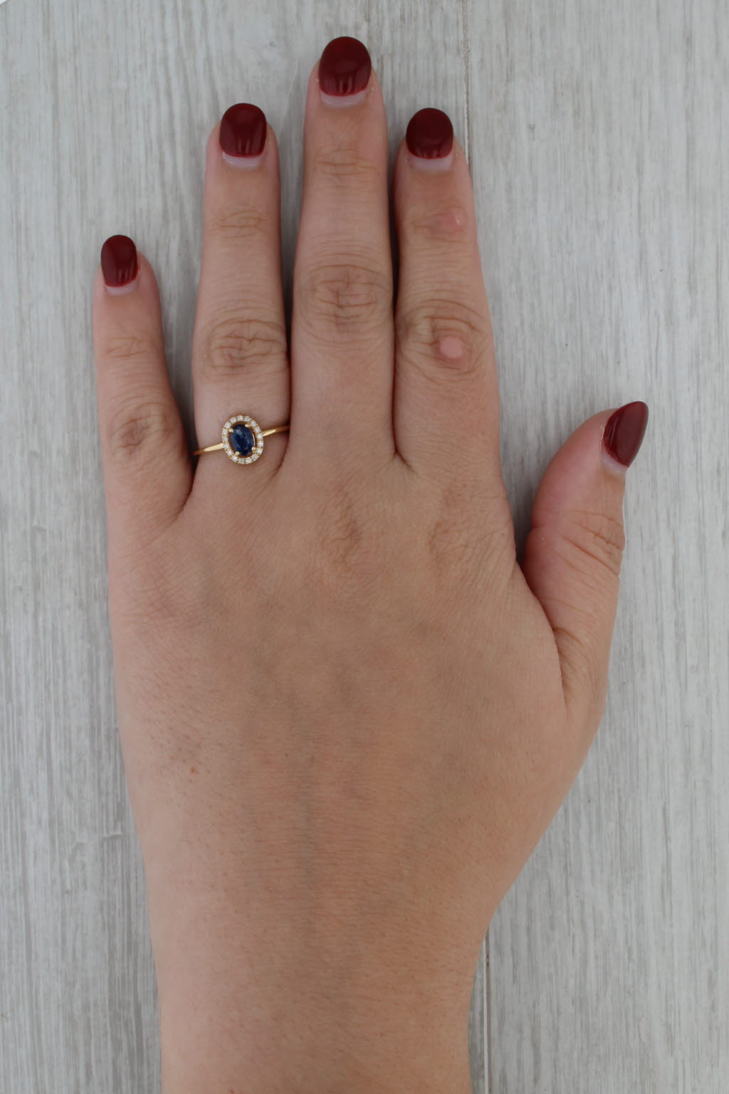 0.59ctw Oval Blue Sapphire Diamond Halo Ring 18k Yellow Gold Size 7 Engagement