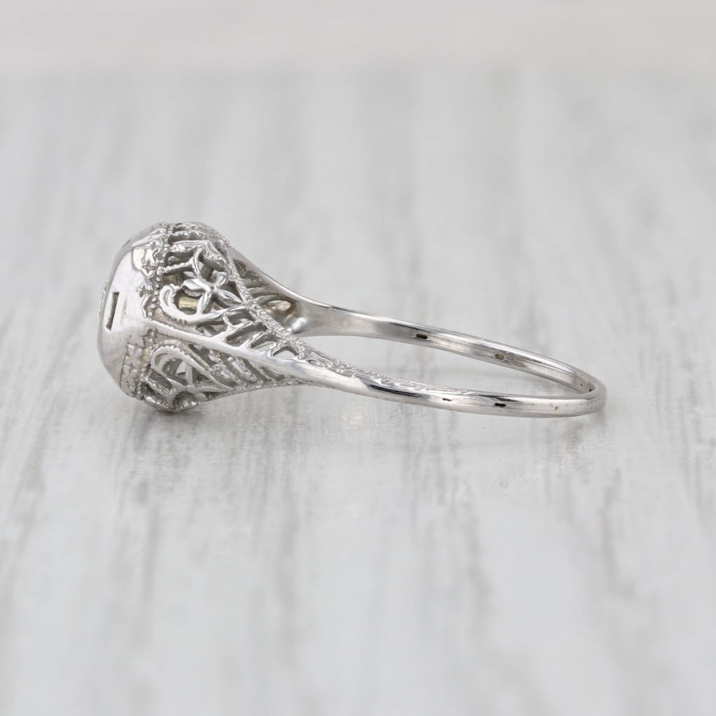 Art Deco Diamond Solitaire Ring 18k White Gold Size 7 Vintage Filigree