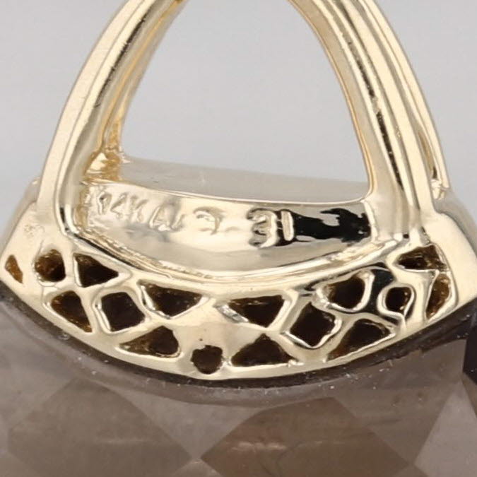 Smoky Quartz Diamond Purse Pendant 14k Yellow Gold Charm