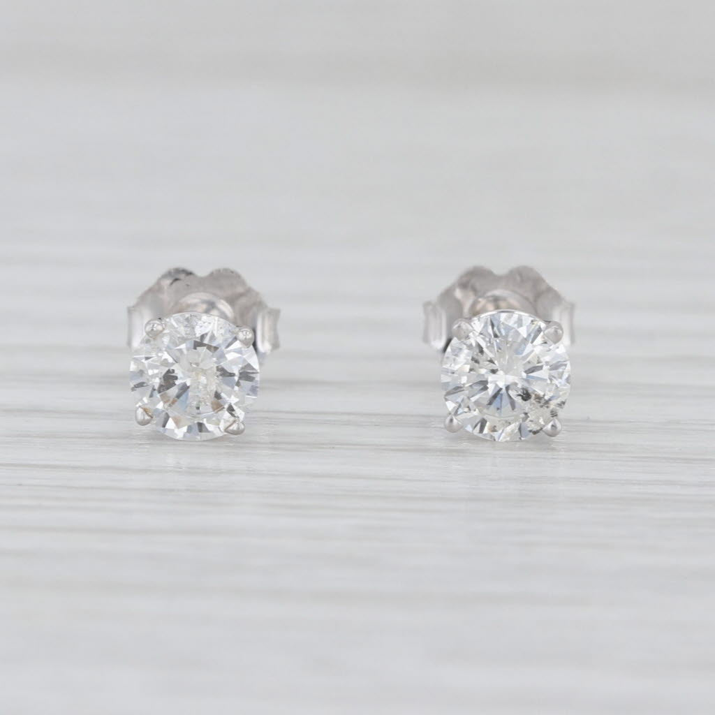 1ctw Round Brilliant Diamond Solitaire Stud Earrings 14k White Gold Studs