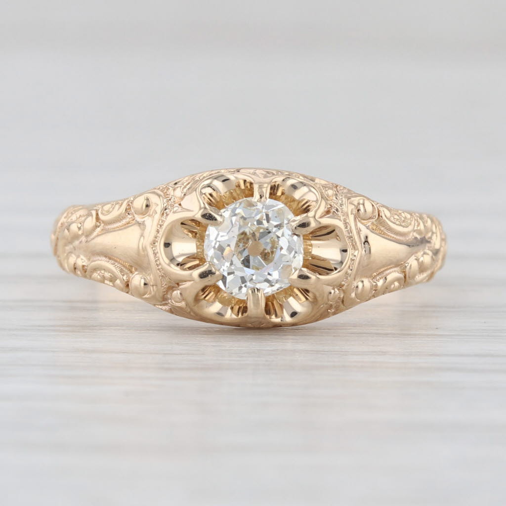 Antique Old Mine Cut 0.38ct Diamond Solitaire Ring 14k Yellow Gold Engagement