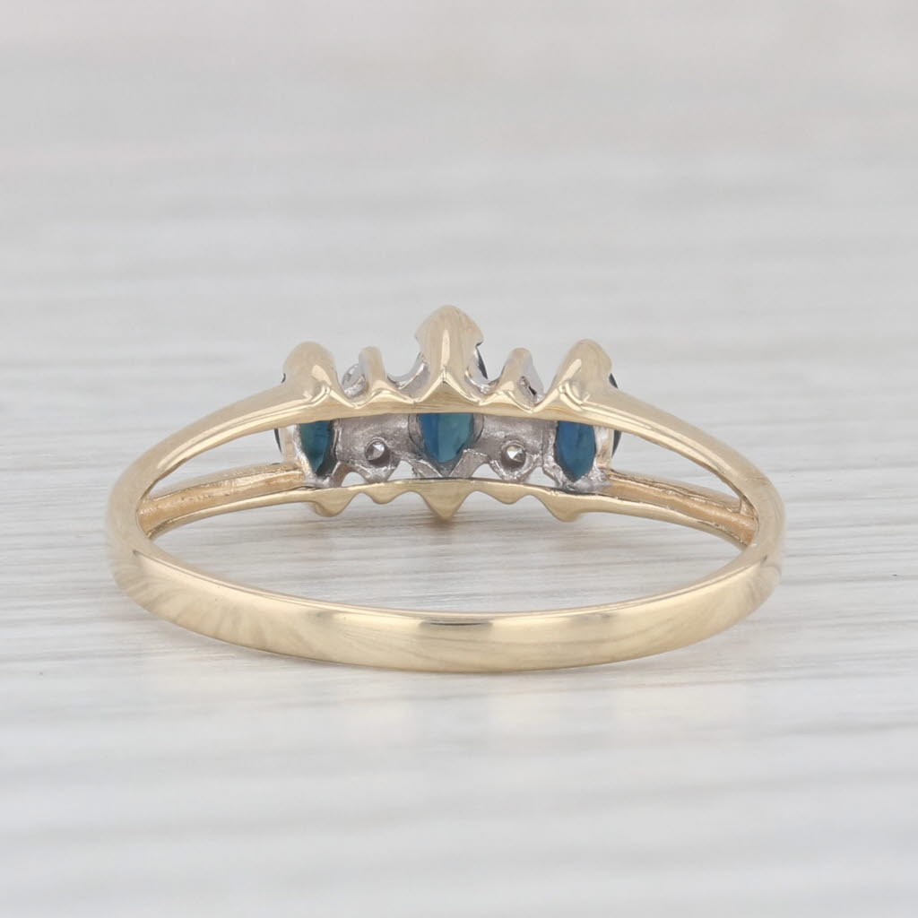 Light Gray 0.44ctw 3-Stone Blue Sapphire Diamond Ring 10k Yellow Gold Size 6.75