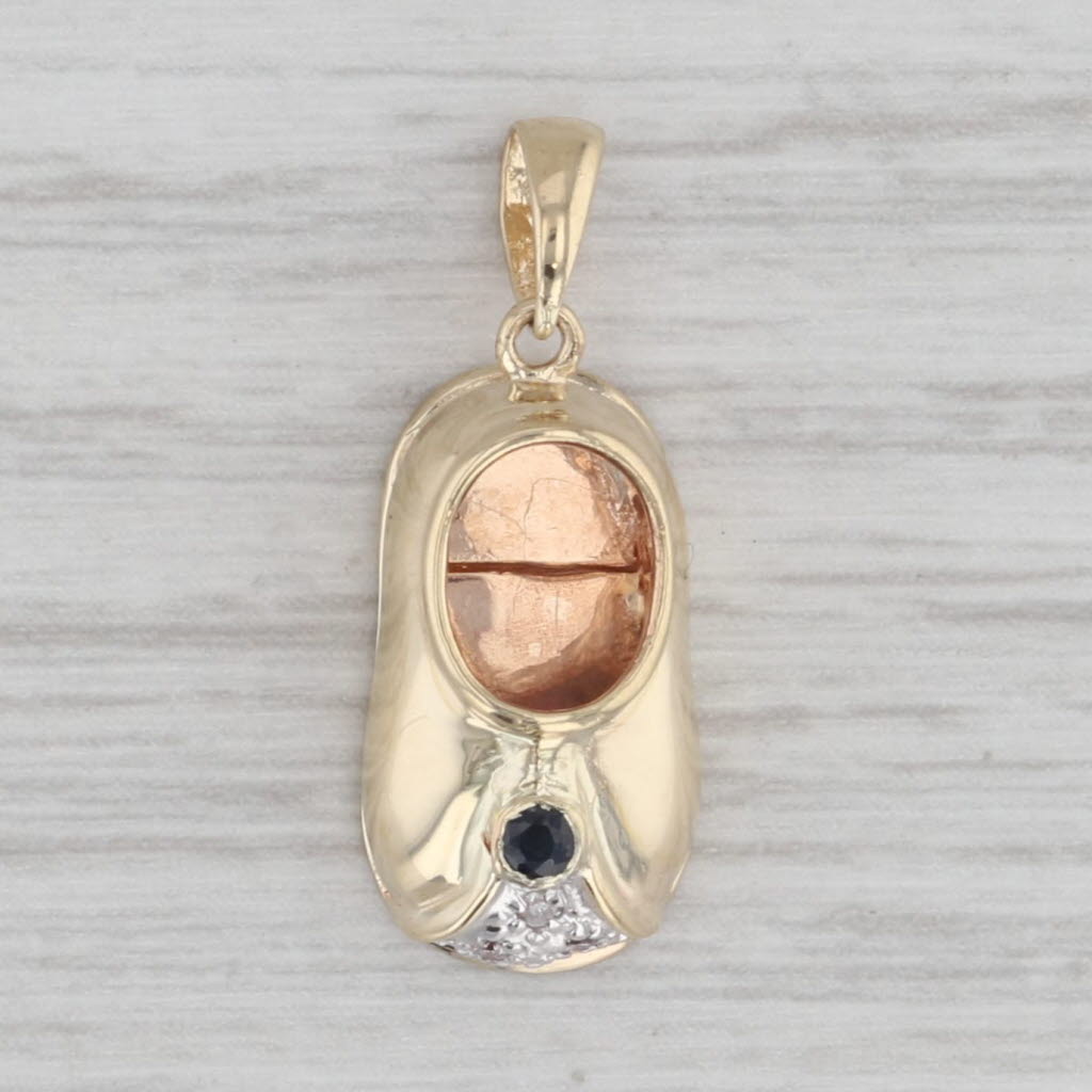 Gray Blue Sapphire Baby Shoe Pendant 14k Gold Diamond Accents September Birthstone