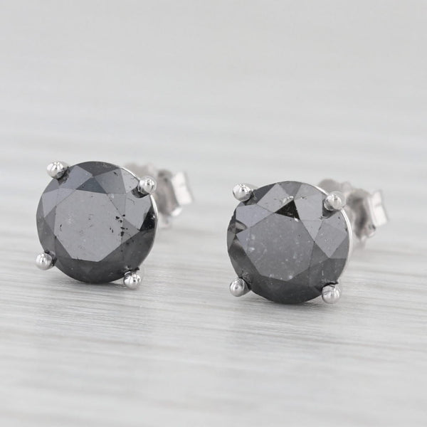 Light Gray New 3.15ctw Black Diamond Stud Earrings 14k White Gold Round Solitaires
