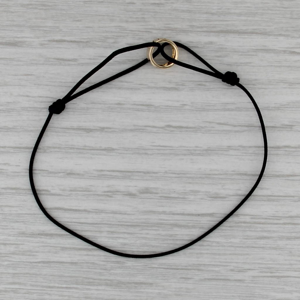 Love Charm Bracelet 14k Yellow Gold Bead Adjustable Black Cord up to 8.25"
