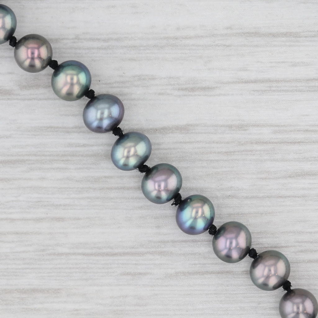 Light Gray Black Cultured Pearl Single Strand Bracelet 14k Yellow Gold 7.25"