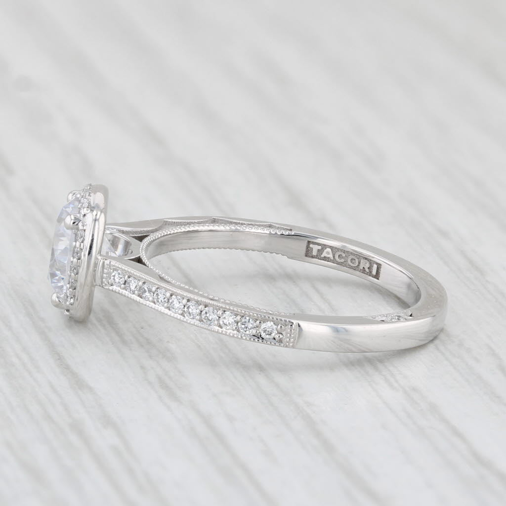 Light Gray New Tacori Semi Mount Diamond Halo Engagement Ring 18k Gold Sz 6.5 Certificate