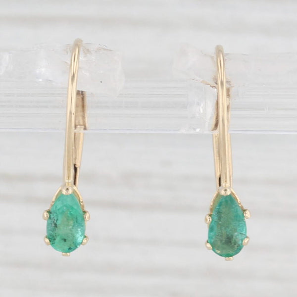 0.40ctw Emerald Drop Earrings 14k Yellow Gold Pear Solitaire Lever Backs