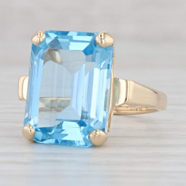 Light Gray 13ct Emerald Cut Blue Topaz Solitaire Ring 14k Yellow Gold Size 7.25
