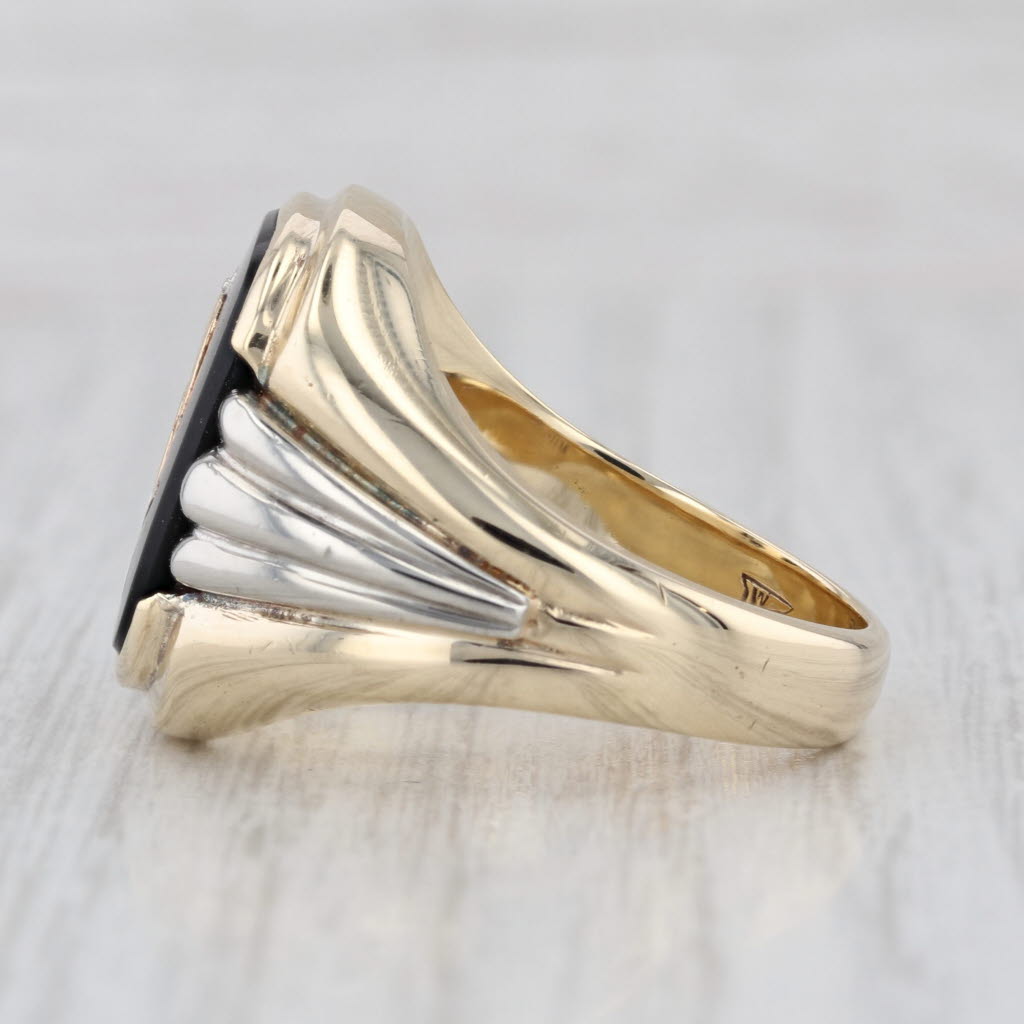 Masonic Signet Onyx Diamond Ring 10k Gold Size 9.75 Blue Lodge Square Compass