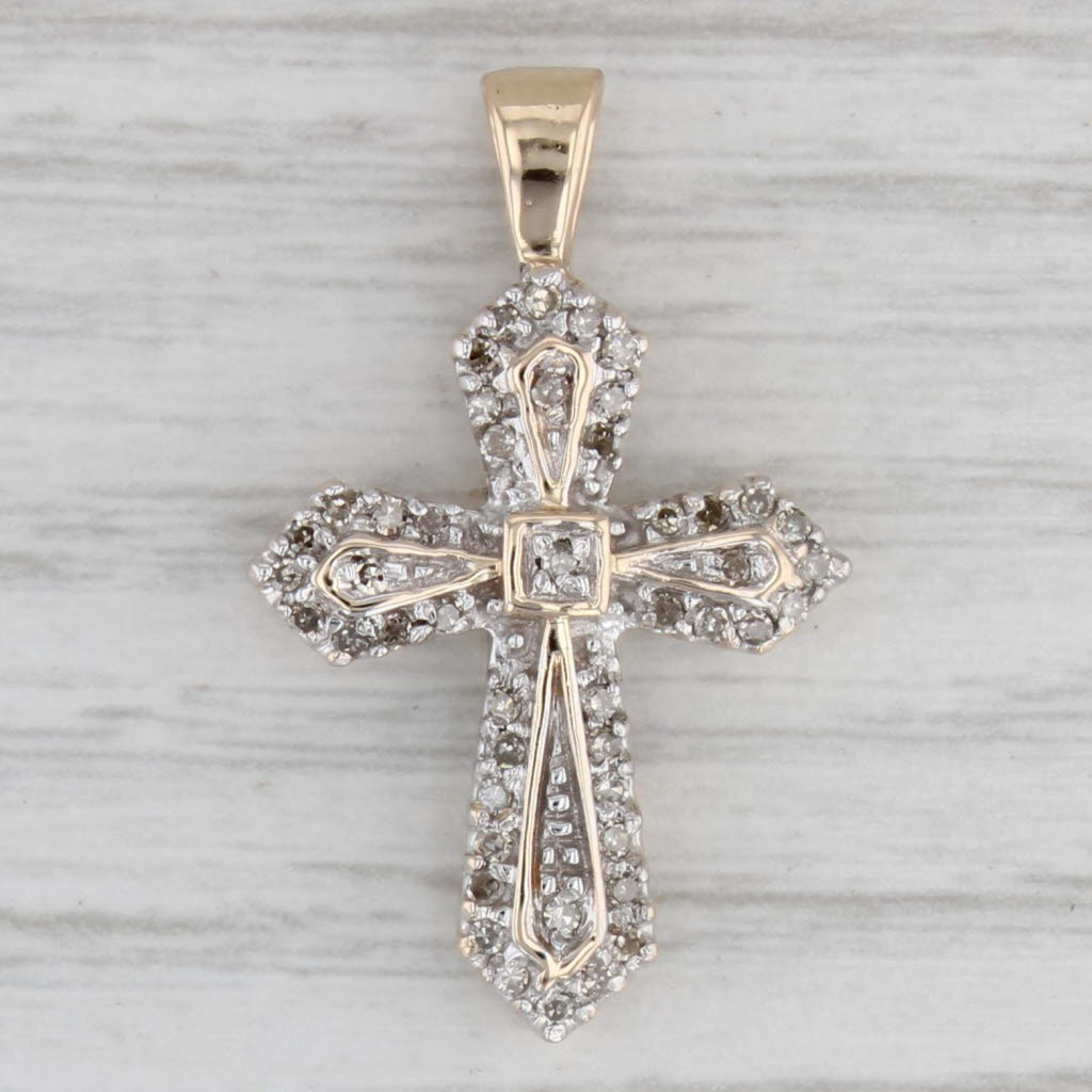 Gray 0.14ctw Diamond Cross Pendant 10k Yellow White Gold