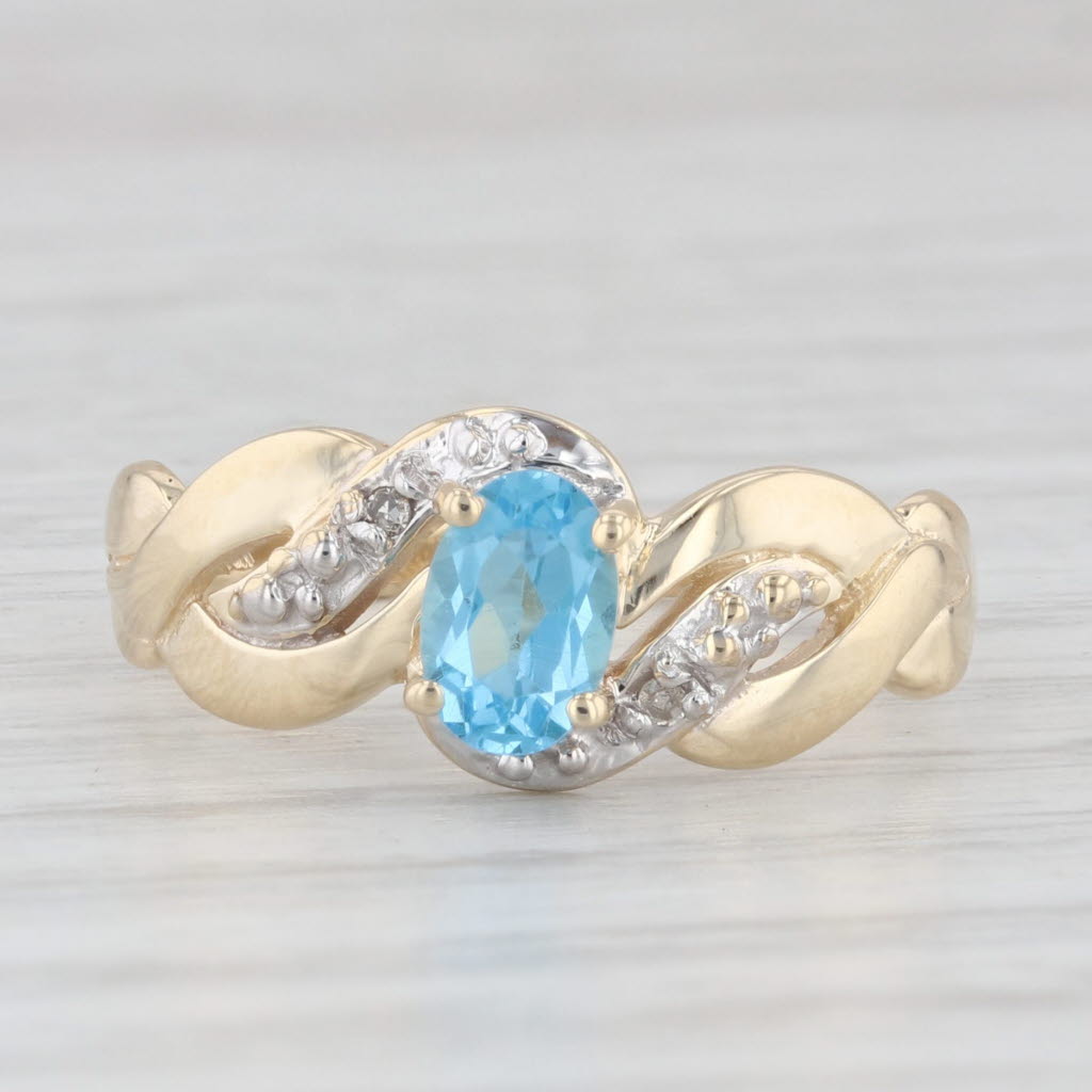 Light Gray 0.50ct Oval Blue Topaz Diamond Ring 10k Yellow Gold Size 7