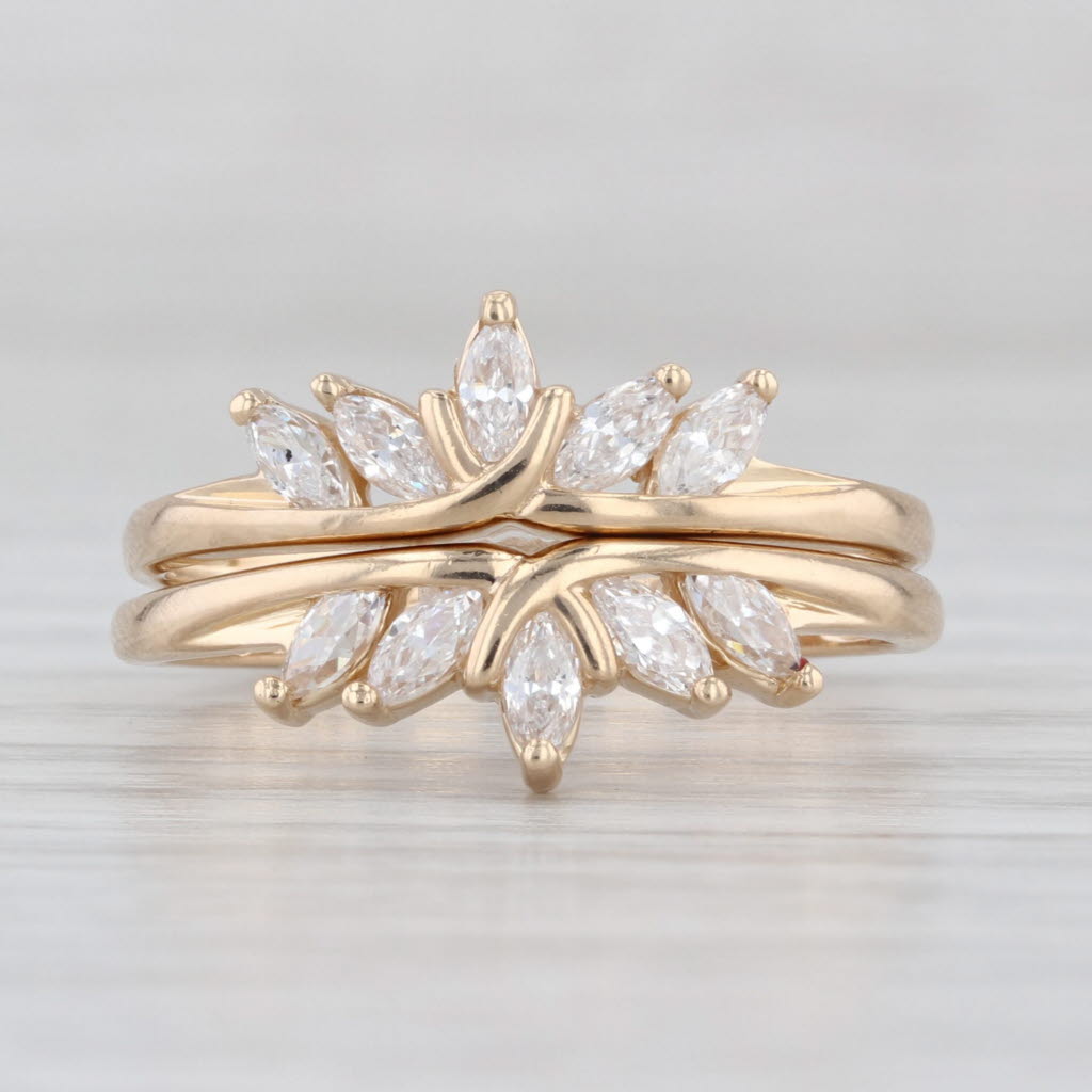 Cubic Zirconia Ring Guards Set of 2 Stackable Bridal Wedding Bands 14k Gold