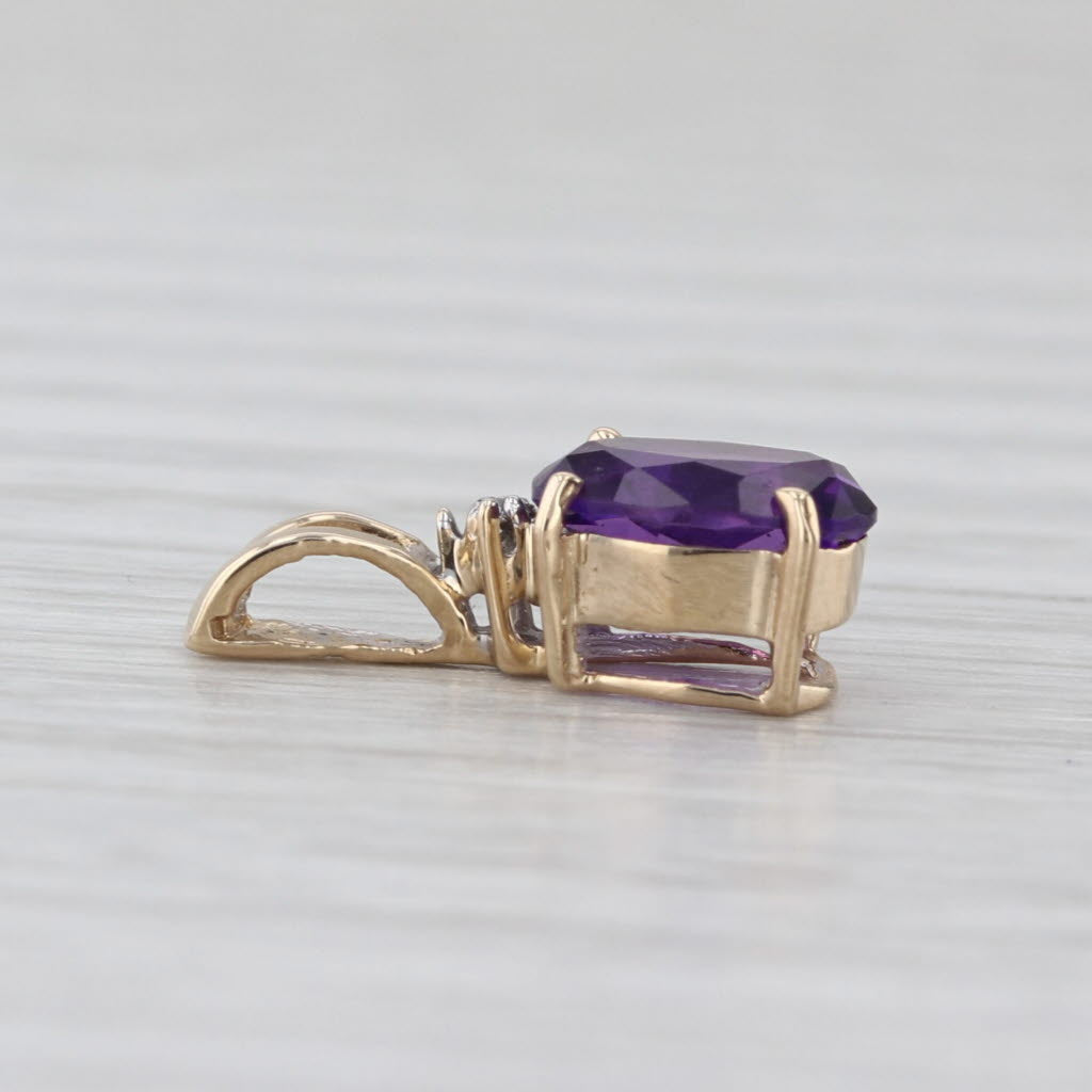 1.15ct Oval Amethyst Diamond Pendant 14k Yellow Gold Small Drop
