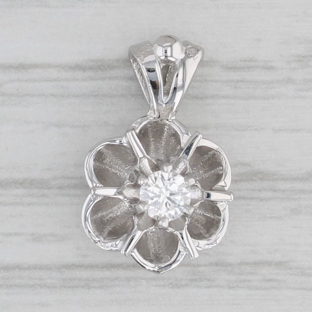 Gray 0.17ct Diamond Solitaire Flower Pendant 14k White Gold Small Drop