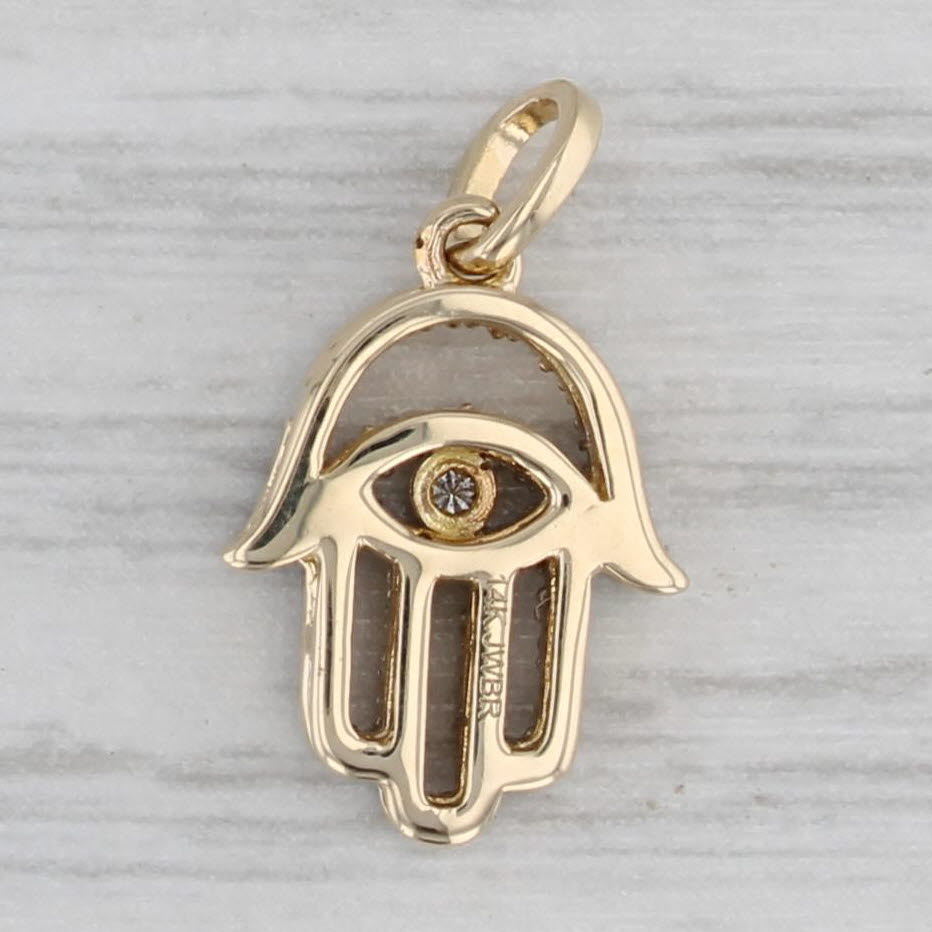 Gray Small 0.11ctw Diamond Hamsa Hand Pendant 14k Yellow Gold Talisman Charm