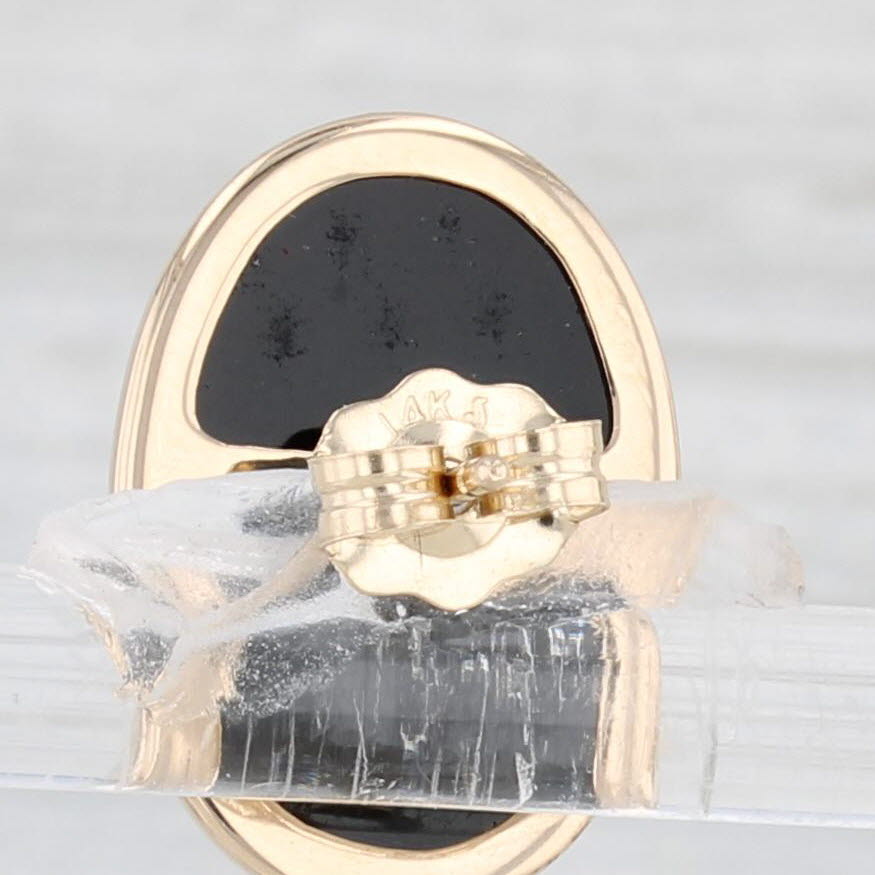 Light Gray Oval Onyx Solitaire Stud Earrings 14k Yellow Gold