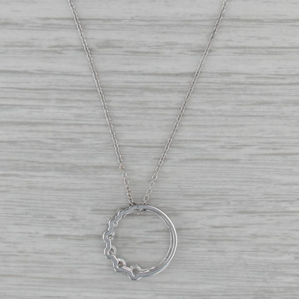 0.54ctw Diamond Circle Pendant Necklace 18k White Gold Curb Chain