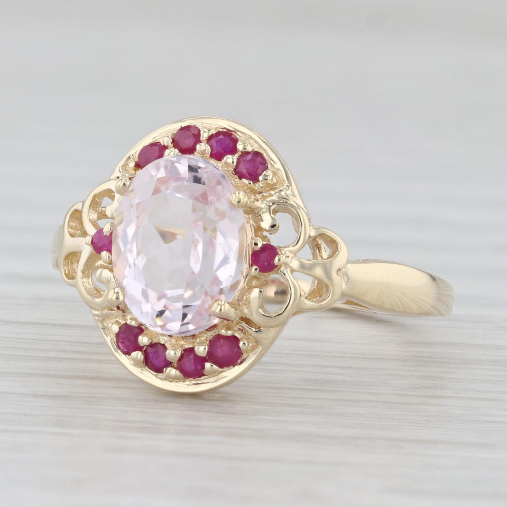 Light Gray 2.30ctw Pink Kunzite Red Ruby Ring 14k Yellow Gold Size 7.25