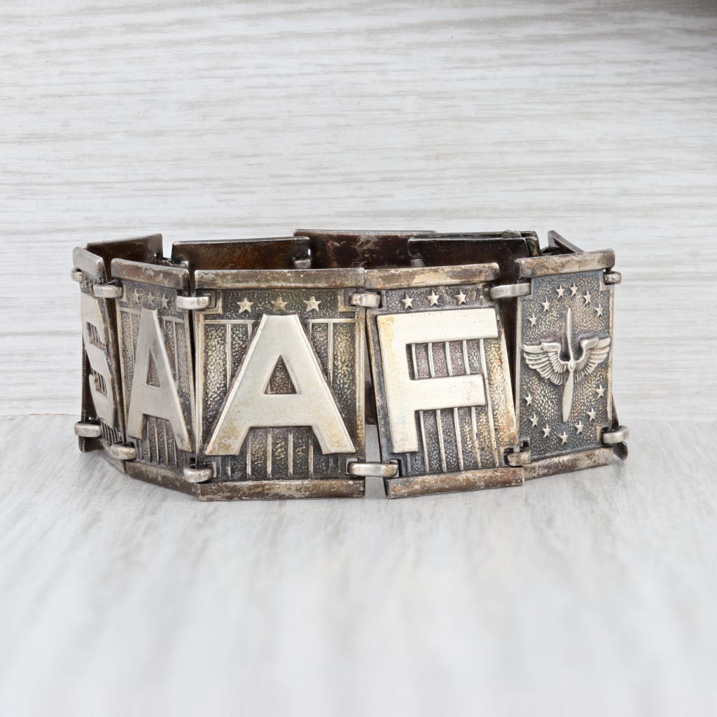 WWII USAAF Bracelet Sterling Silver 6.75" Vintage Airforce Military