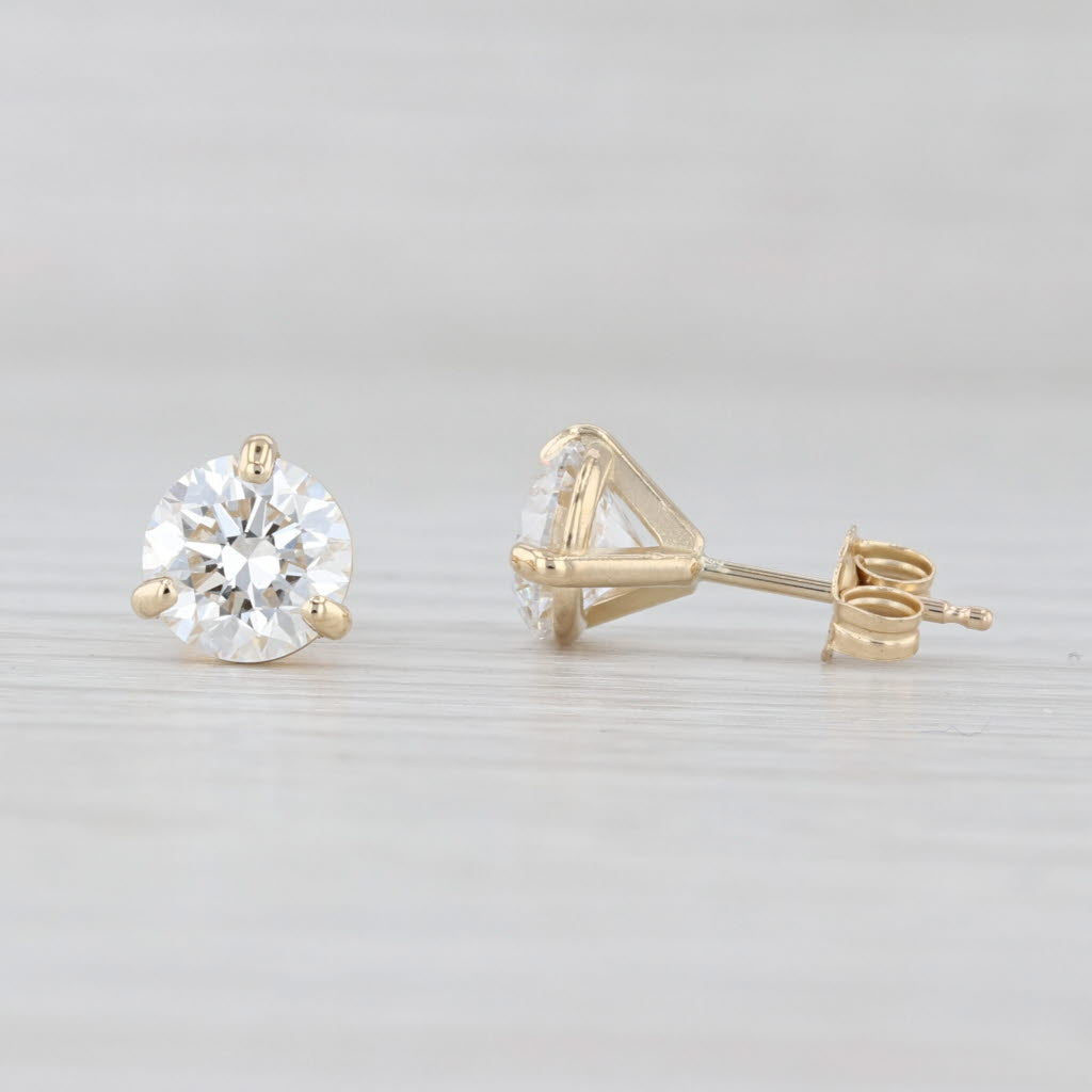 Light Gray New 2.12ctw Round Lab Created Diamond Stud Earrings 14k Yellow Gold VS1 D E IGI