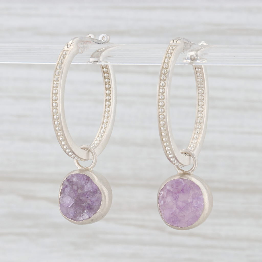 New Nina Nguyen Hoops with Charms Earrings Druzy Amethyst Sterling Silver