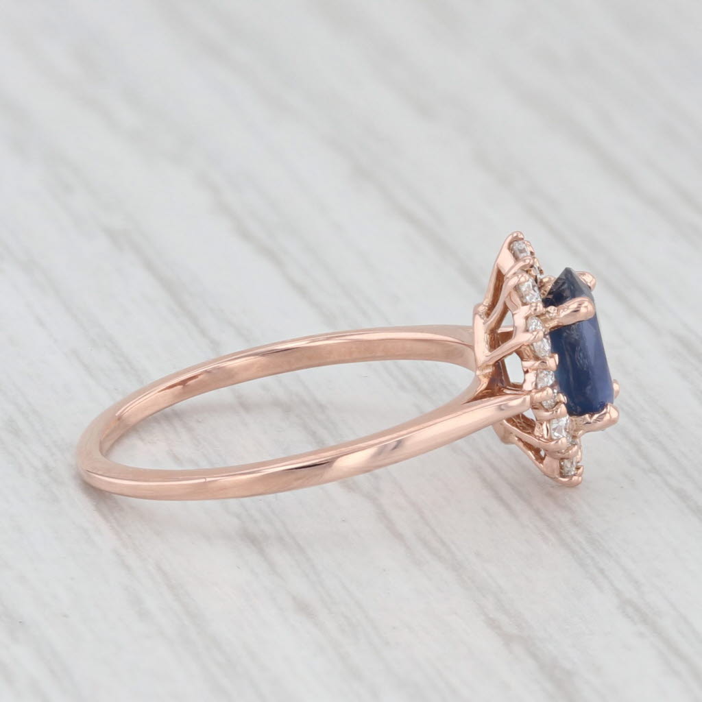 Light Gray 1.30ctw Oval Blue Sapphire Diamond Halo Ring 14k Rose Gold Size 5 Engagement