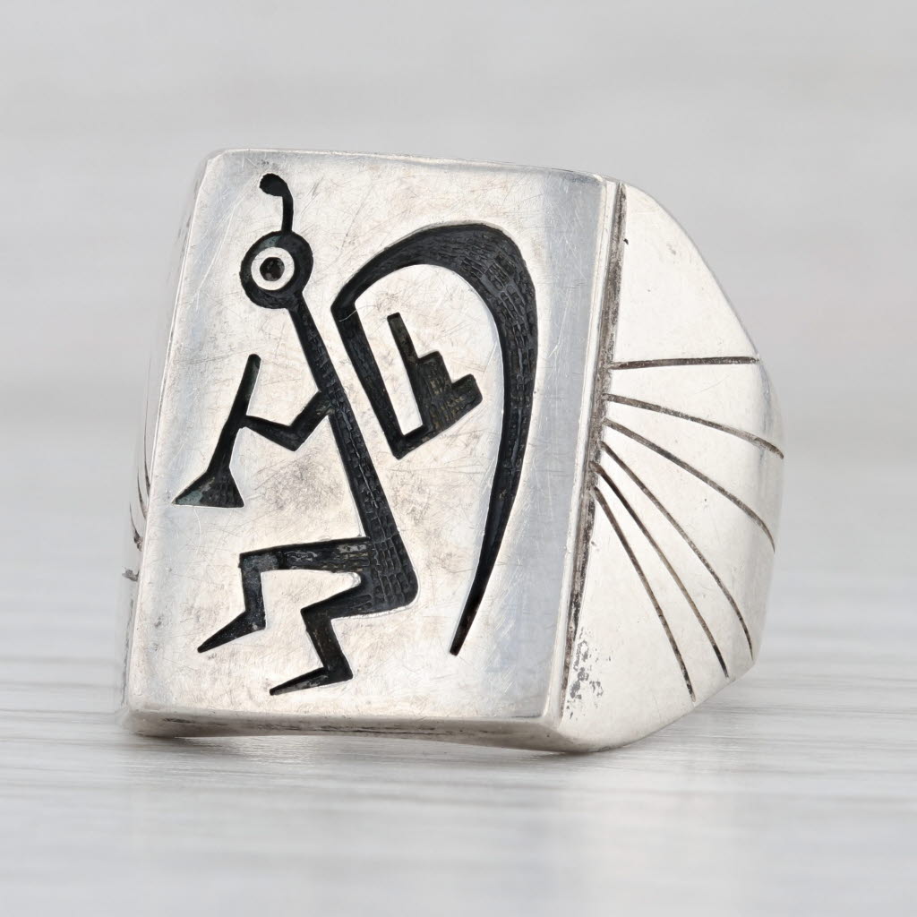 Kokopelli Large Signet Ring Sterling Silver Mitchel Sockyma Native American