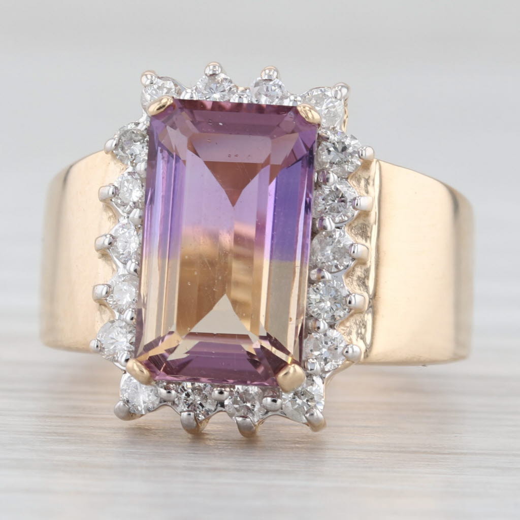 Light Gray 3.36ctw Ametrine Diamond Halo Ring 14k Yellow Gold Size 6-6.25