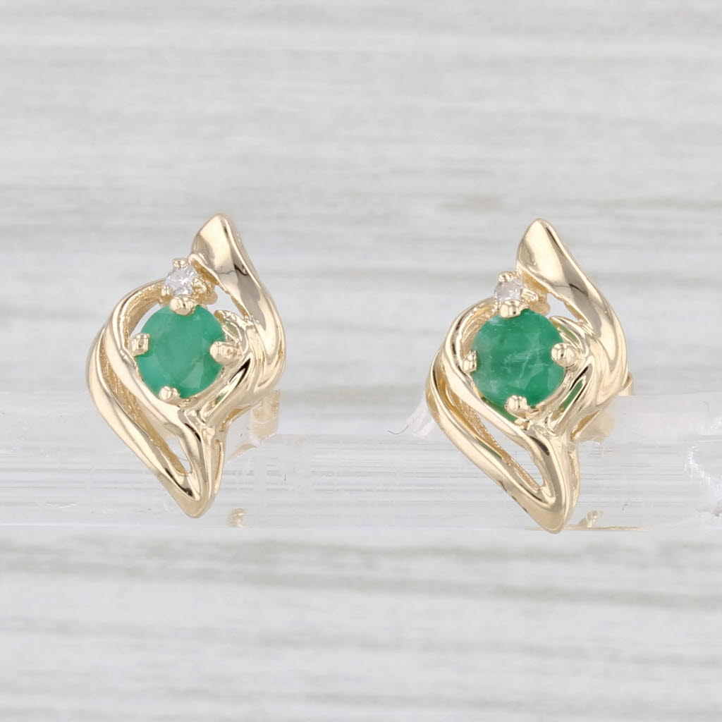 Light Gray 0.50ctw Emerald Stud Earrings 14k Yellow Gold Diamond Accents