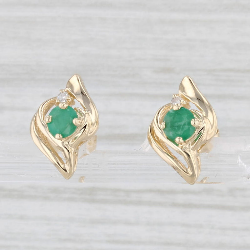 0.50ctw Emerald Stud Earrings 14k Yellow Gold Diamond Accents