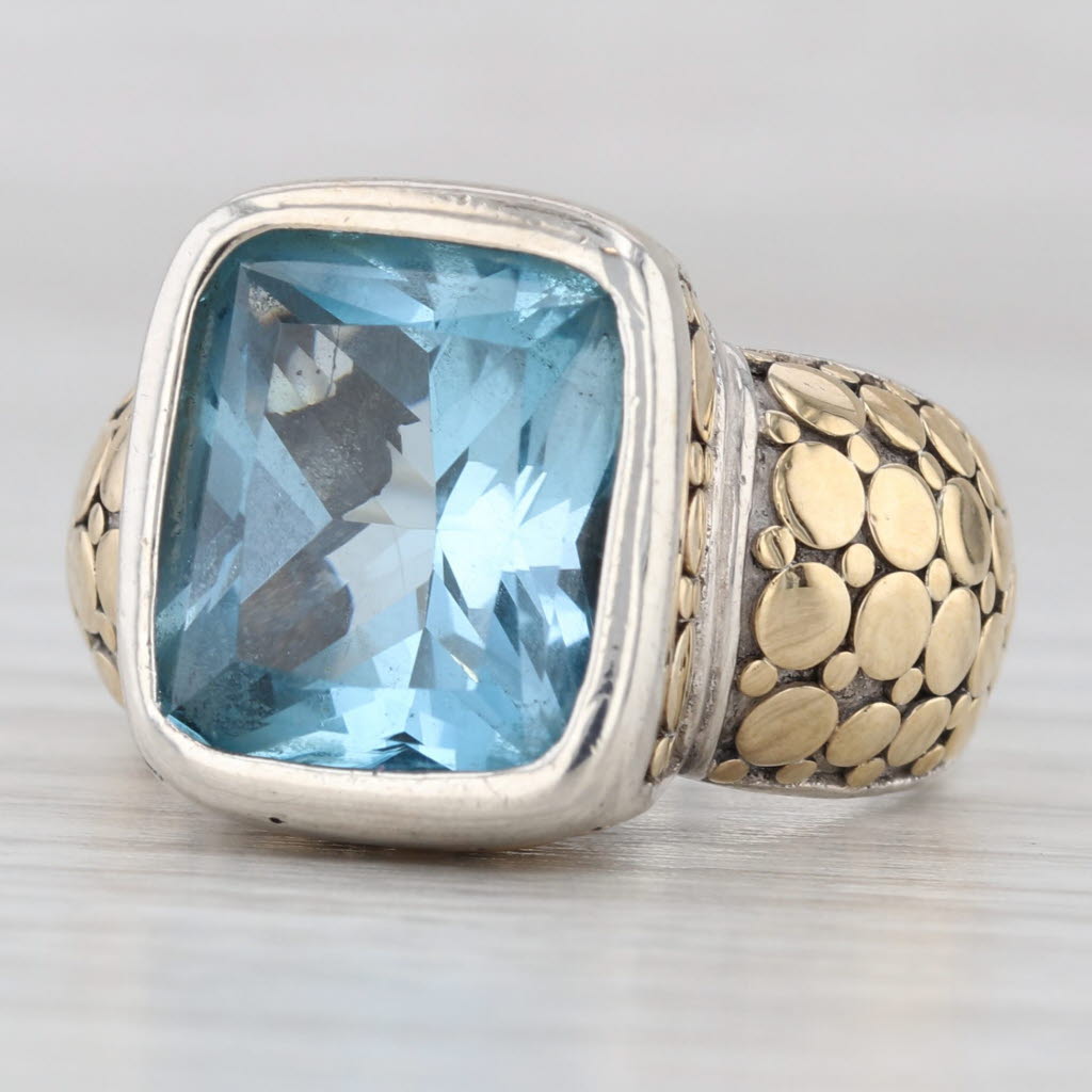 Light Gray John Hardy 9.50ct Blue Topaz Dots Ring Sterling Silver 18k Gold Size 7 Statement