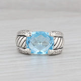 David Yurman 6.10ctw Blue Topaz Diamond Ring Sterling Silver Size 6.25
