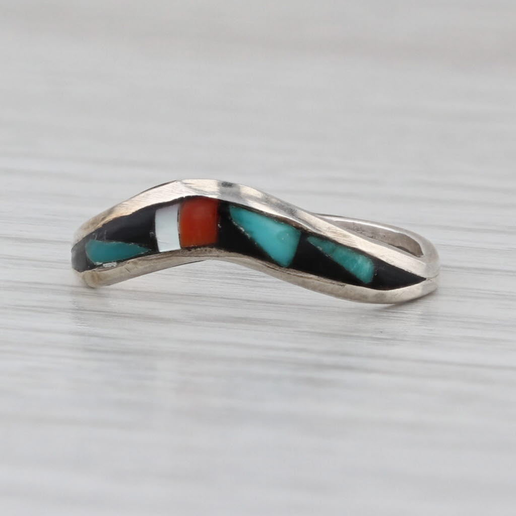 John Rosalie Bowannie Native American Zuni Stone Mosaic Ring Sterling Silver