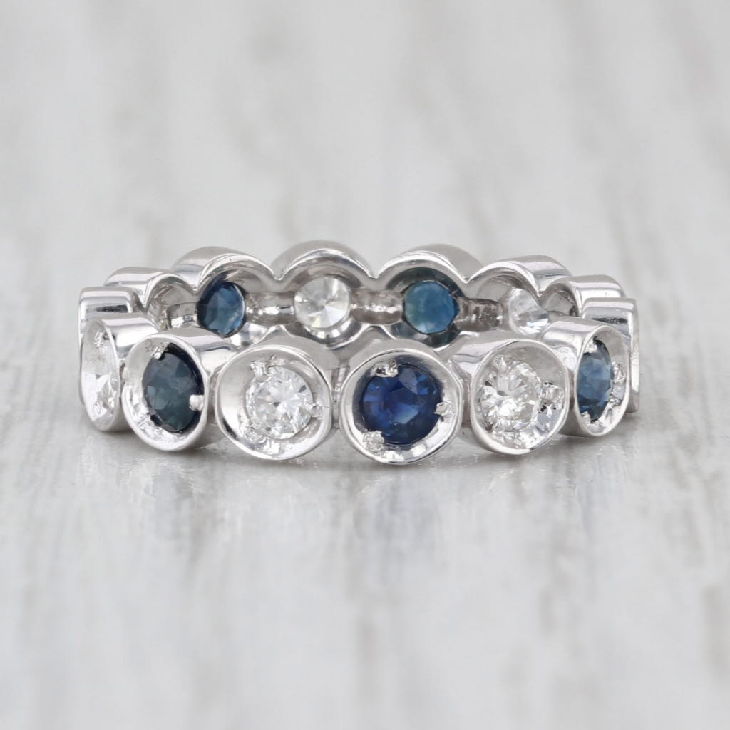 1.30ctw Blue Sapphire Diamond Eternity Ring 14k Gold Stackable Wedding Band