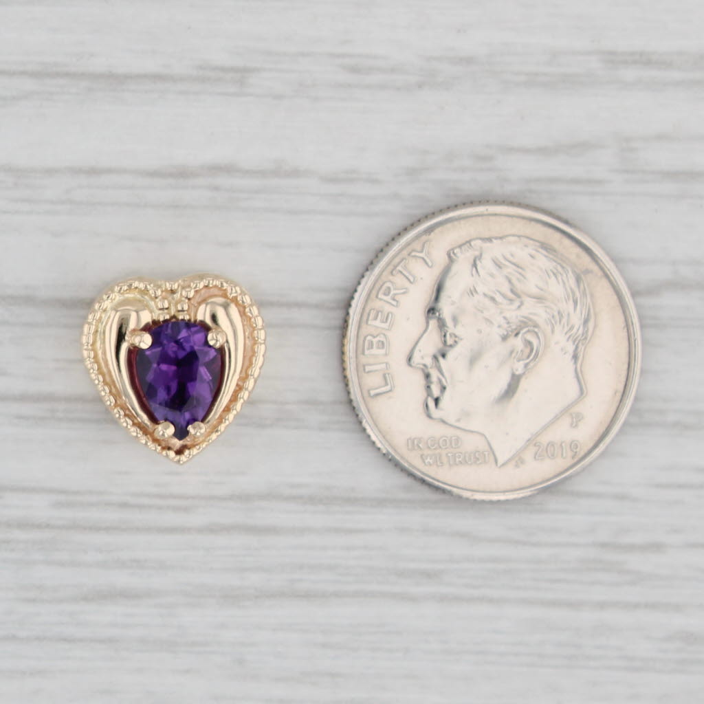 Light Gray Vintage 0.60ct Amethyst Heart Slide Charm 14k Yellow Gold February Birthstone