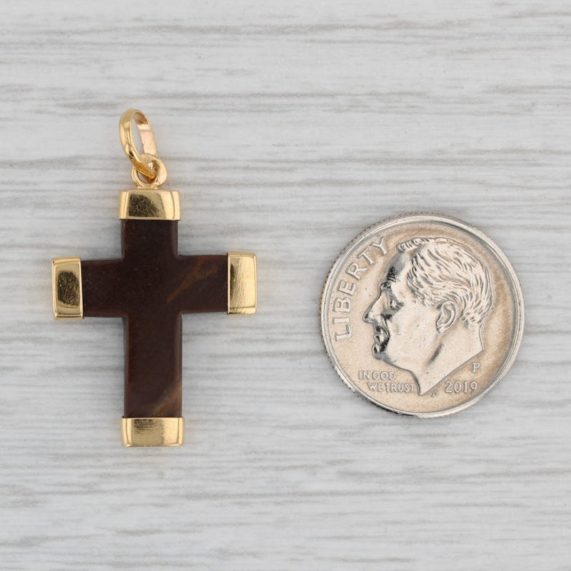 Vintage Quartz Cross Pendant 800 Yellow Gold Small Drop Religious Jewelry