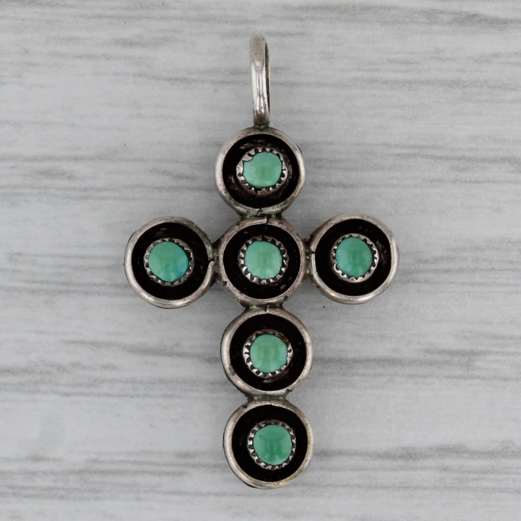 Dark Gray Vintage Coral &Turquoise Pendant Sterling Silver Reversible