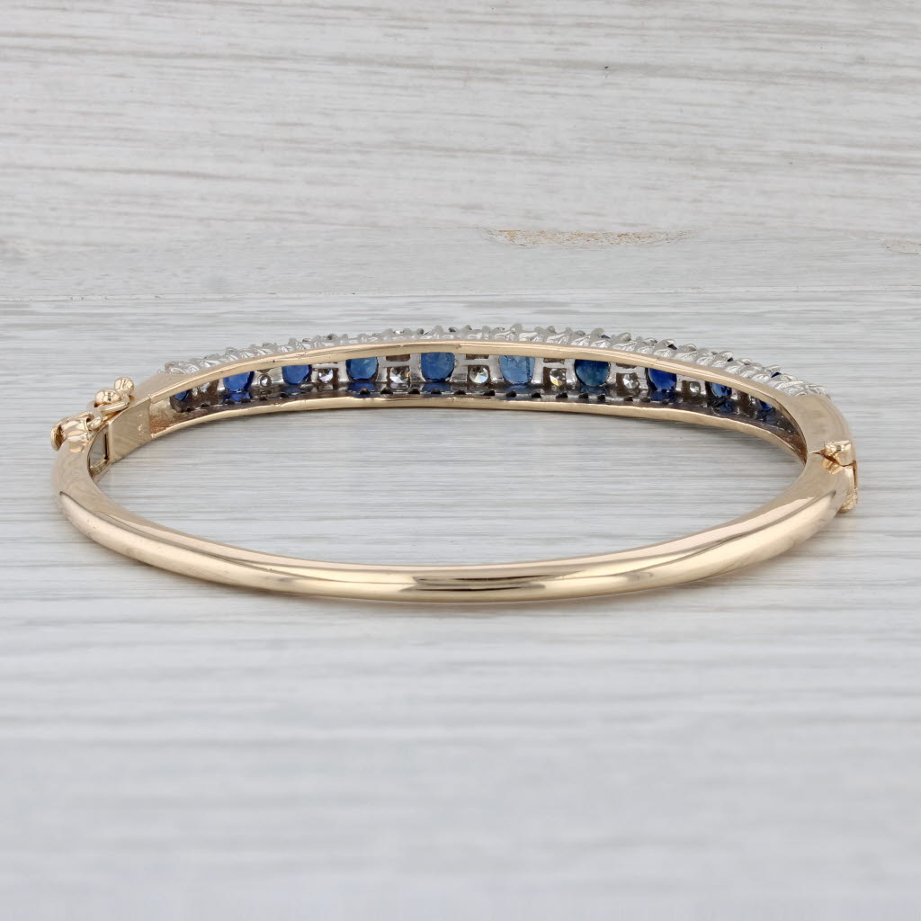 Gray 3.75ctw Blue Sapphire Diamond Bangle Bracelet 14k Yellow Gold 6.5"