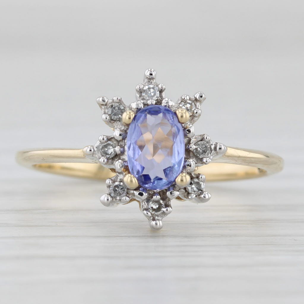 Light Gray 0.54ctw Oval Tanzanite Diamond Halo Ring 10k Yellow Gold Size 6.75 Engagement