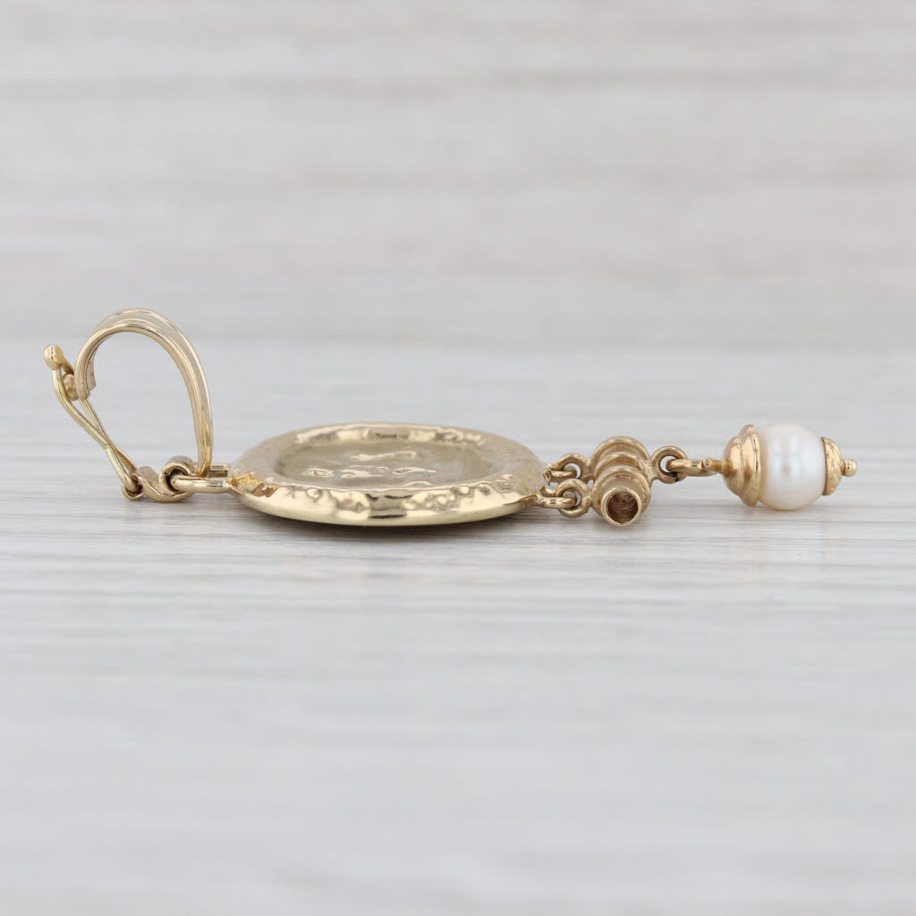 Cultured Pearl Horse Crest Enhancer Pendant 14k Yellow Gold