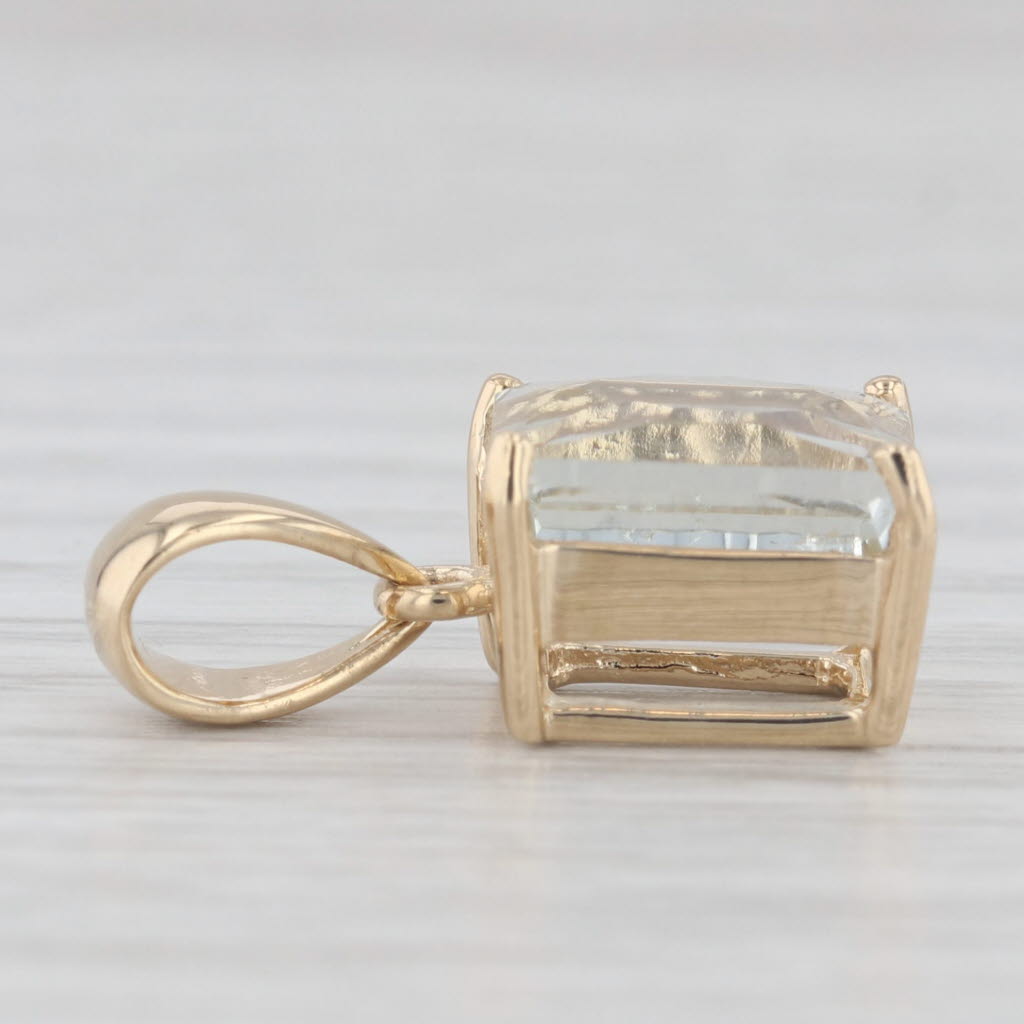 Light Gray 3.15ct Prasiolite Green Amethyst Rectangle Solitaire Pendant 14k Yellow Gold