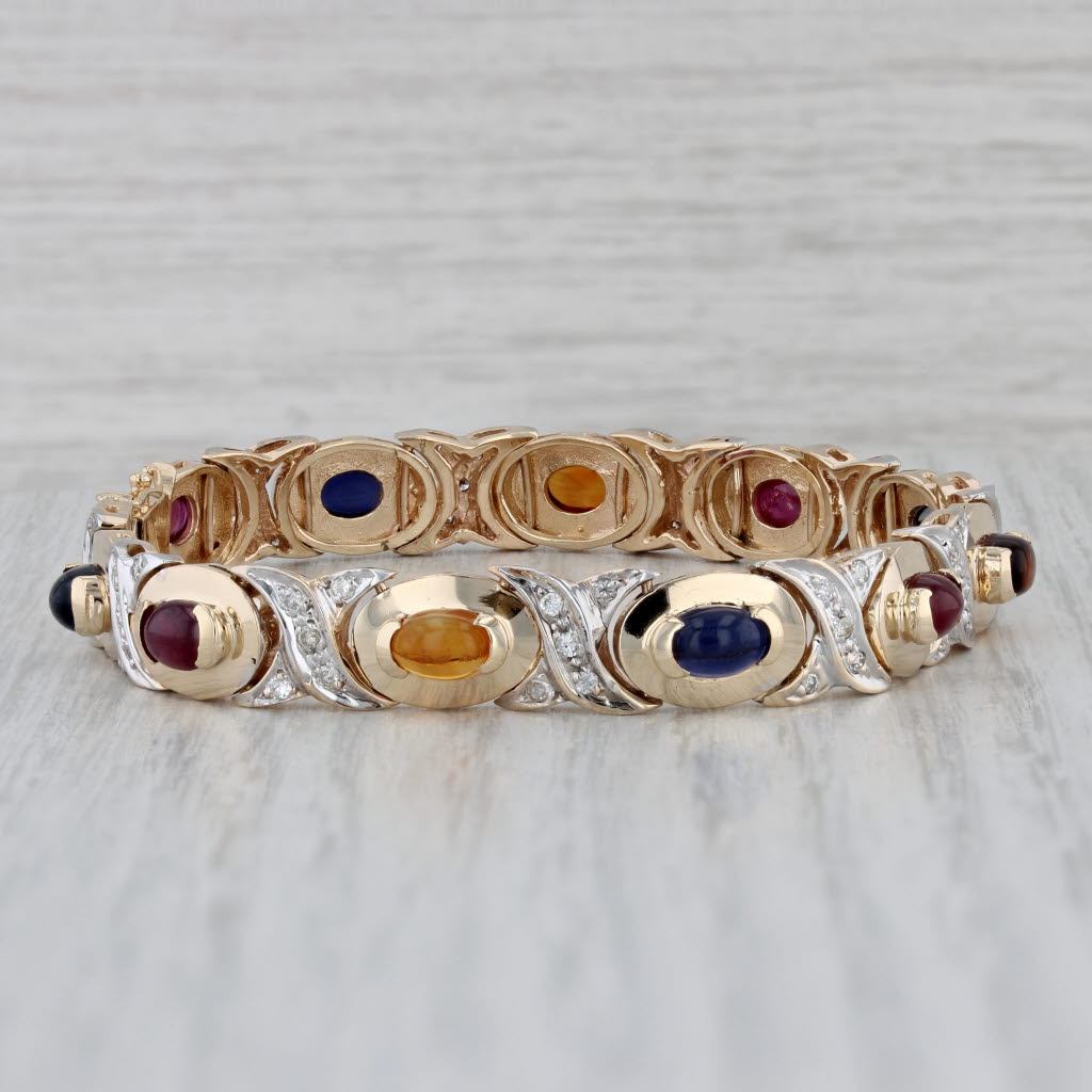 Gray Gemstone Bracelet 14k Yellow Gold 6.75" 8.1mm Diamond Iolite Ruby Citrine