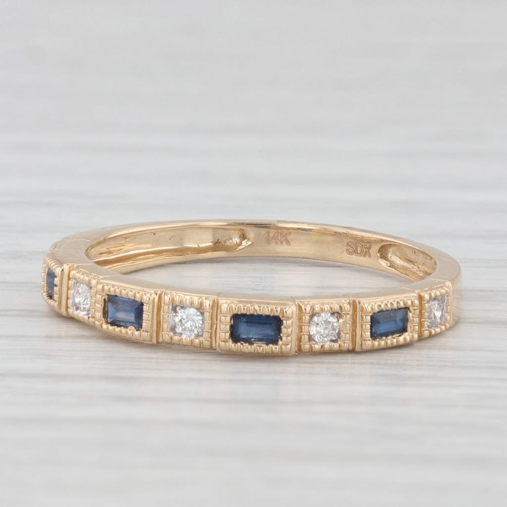 Light Gray New 0.32ctw Blue Sapphire Diamond Ring 14k Yellow Gold Stackable Wedding Sz 7.25