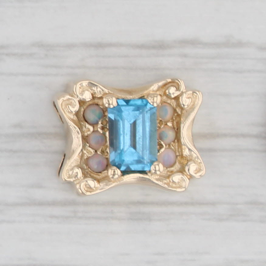 Light Gray 0.70ct Blue Topaz Opal Butterfly Slide Charm 14k Gold Vintage Goldman Kobler