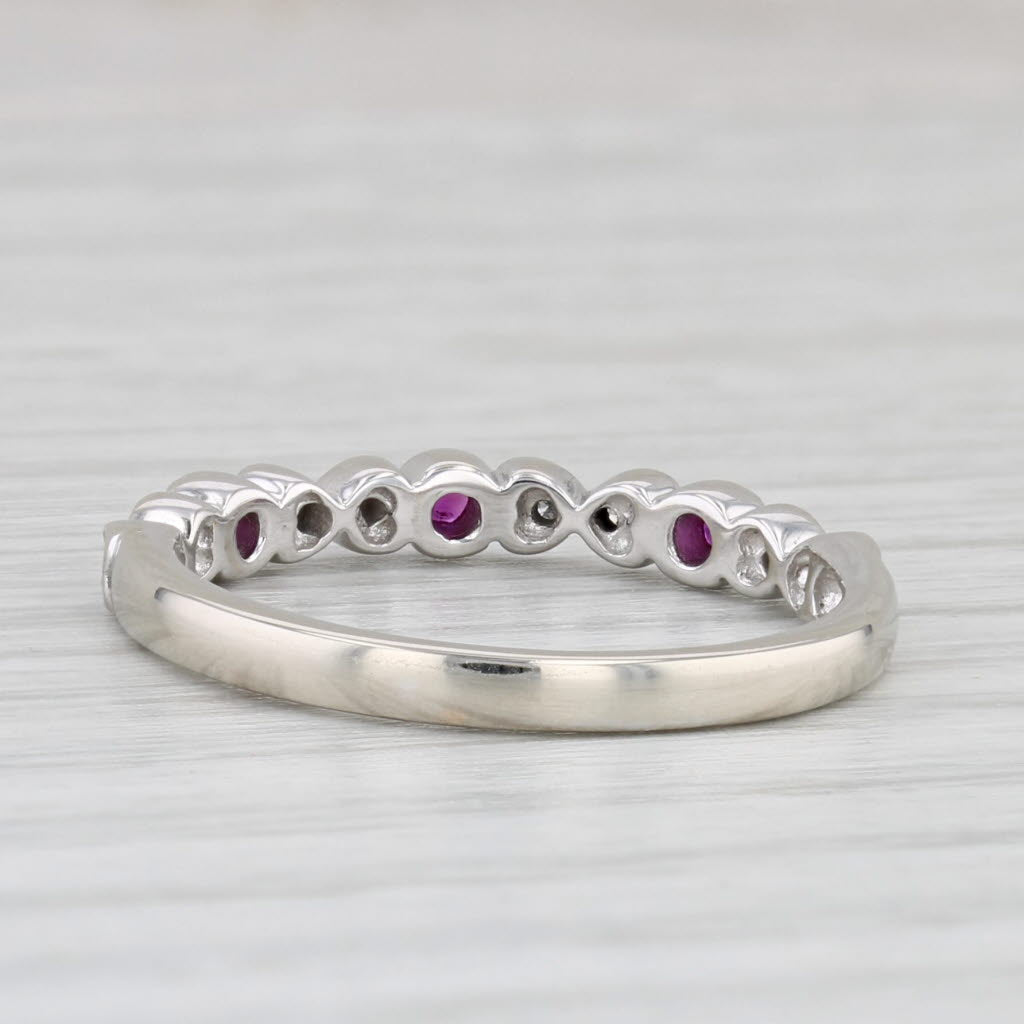 Light Gray 0.10ctw Ruby Diamond Stackable Hearts Ring 10k White Gold Size 7.25 Wedding Band