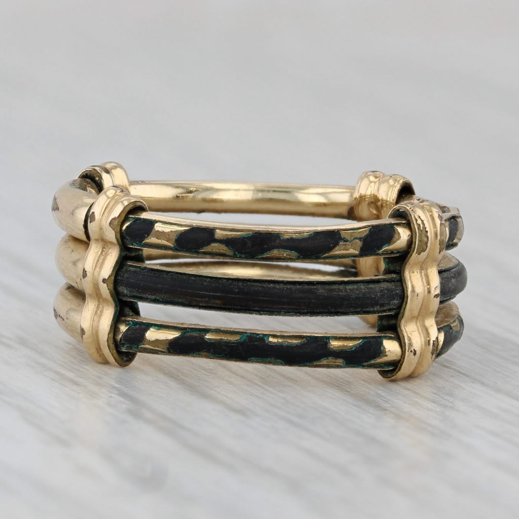 Gray Antique Elephant Hair Ring Gold Filled Stacked 3-Band Size 6