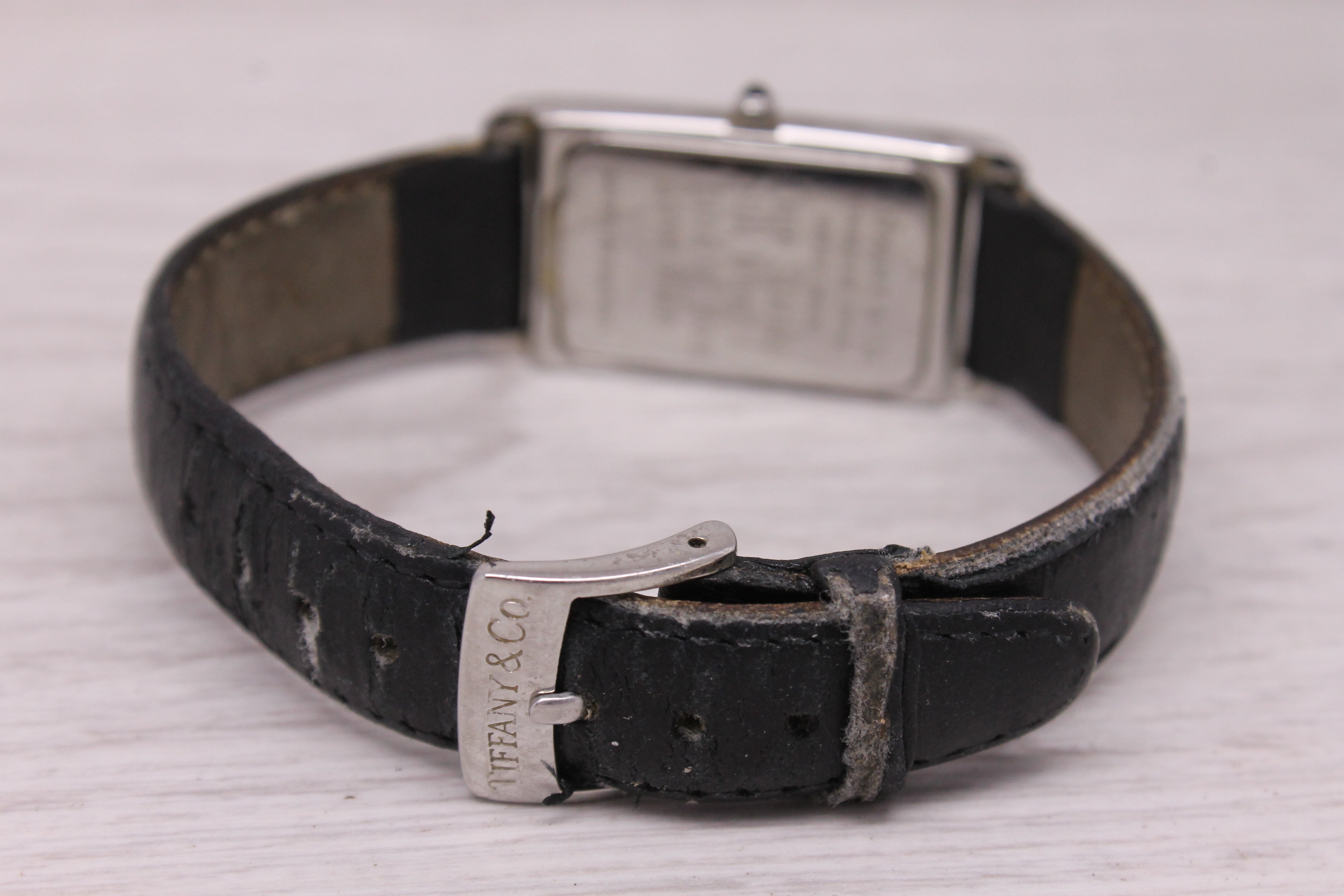 Vintage Tiffany & Co Ladies Tank Watch 20mm Steel Quartz Swiss Date 525.1027