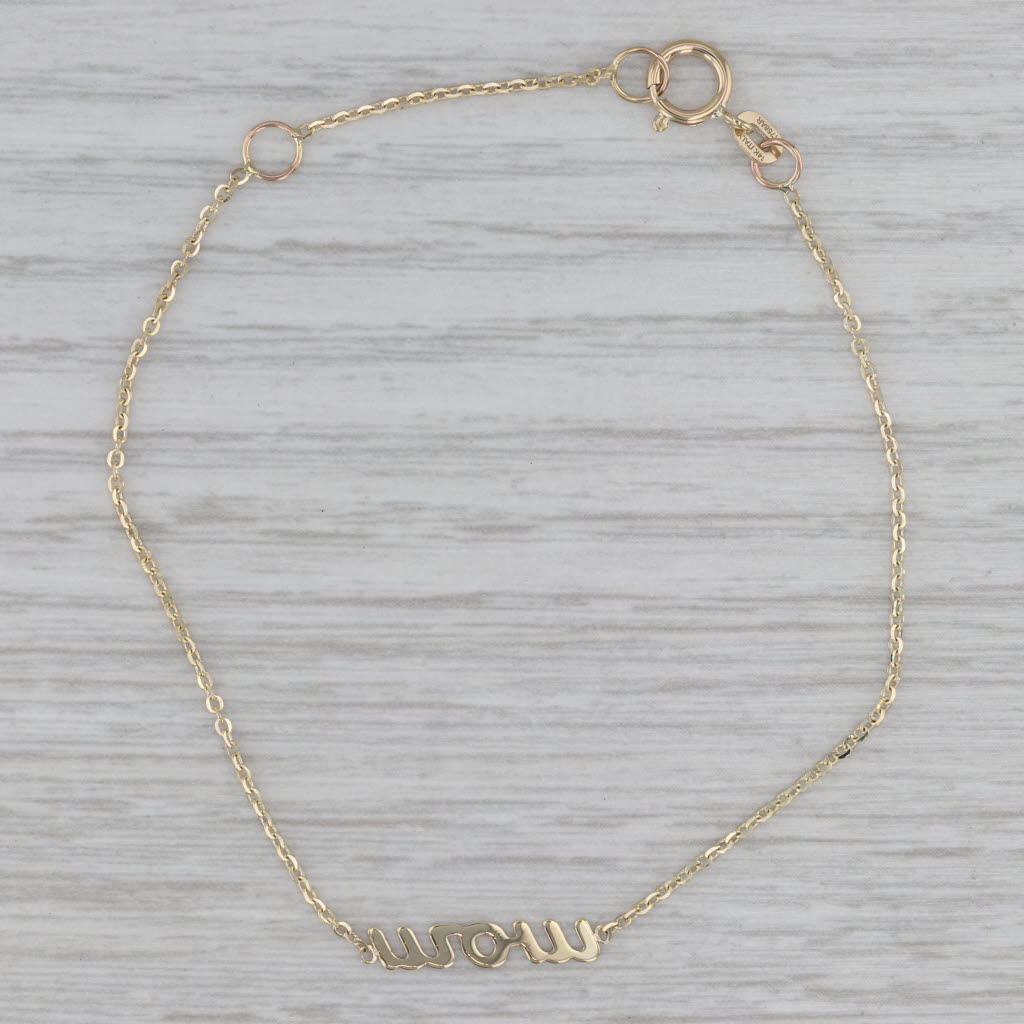 Gray Mom Monogram Bracelet 14k Yellow Gold Adjustable 6"-7" Cable Chain