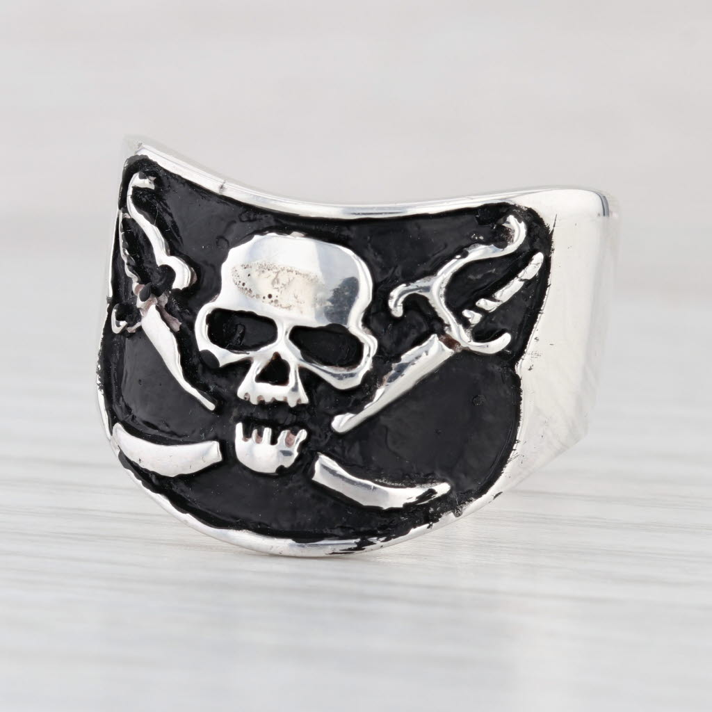 Skull Crossing Swords Ring Sterling Silver Size 14.5 Biker Gothic Large Band